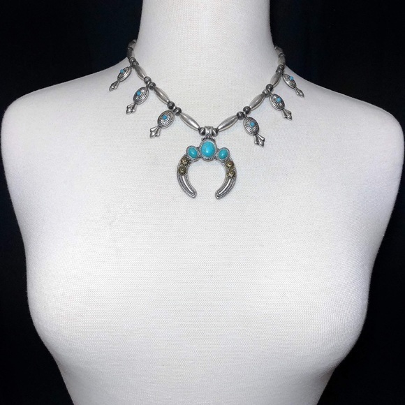 Squash Blossom Turquoise Stone Necklace Set - Picture 3 of 3